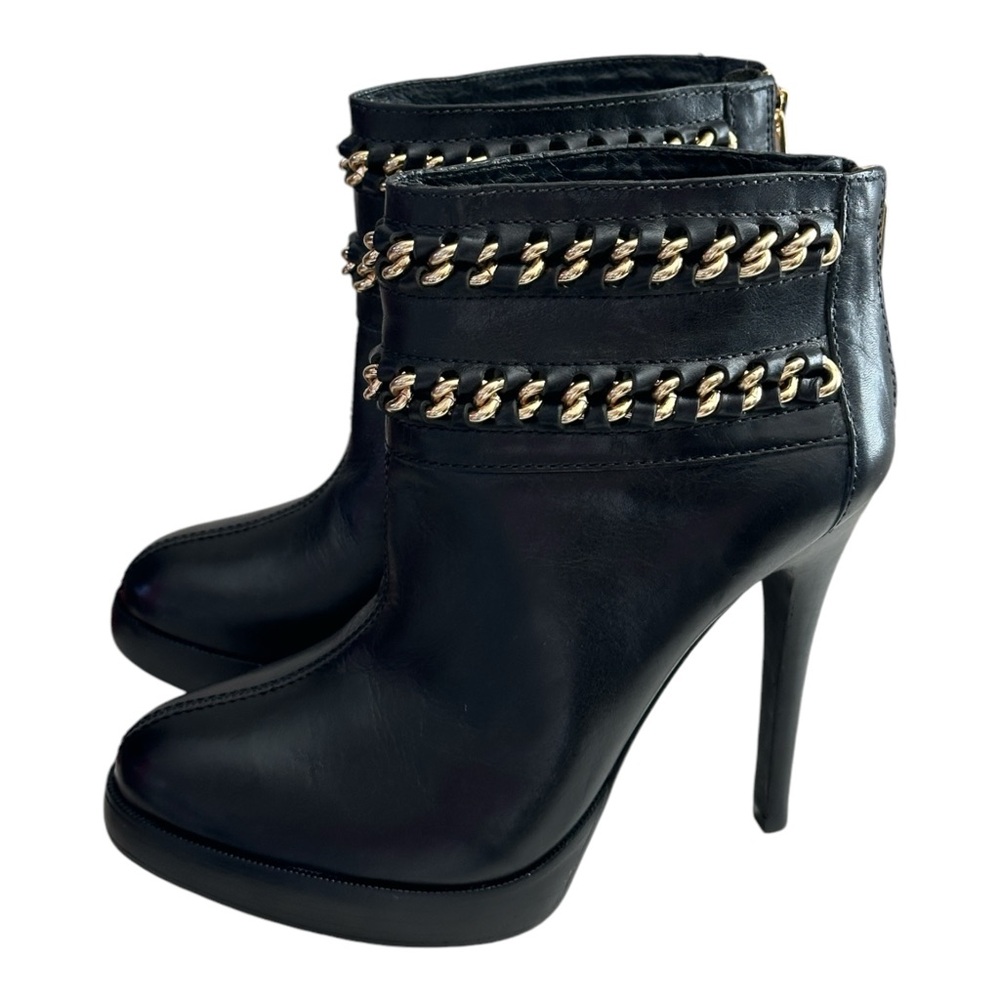 Tory Burch Black Boots with Gold Chain Accent